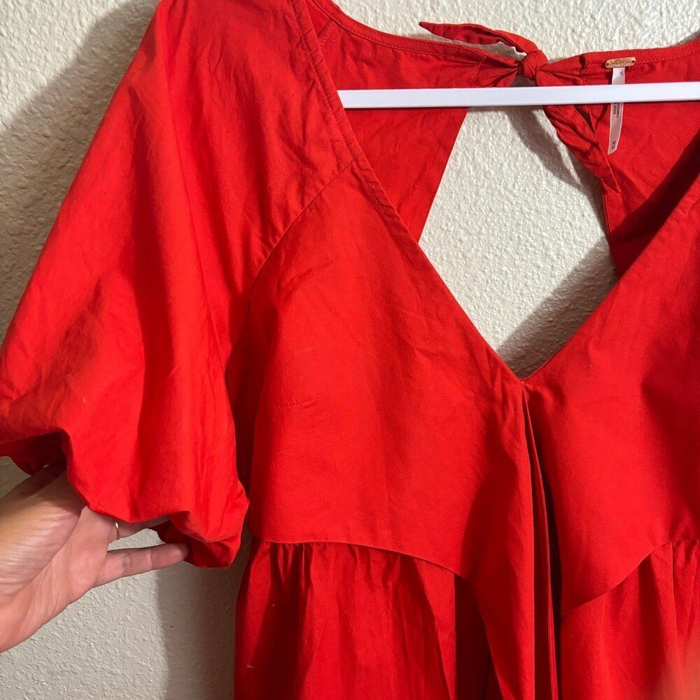 Free People Red Balloon Sleeve Open Back Top & Shorts Set | Size Medium | - Picture 5 of 11